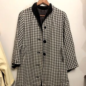 Vintage Houndstooth Jacket ¾ Length Sleeve Black Velvet S-M